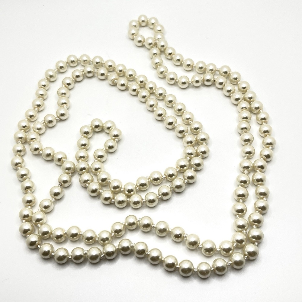 Vintage Faux Glass Pearl Necklace Knotted Long Flapper Opera‎ 56"